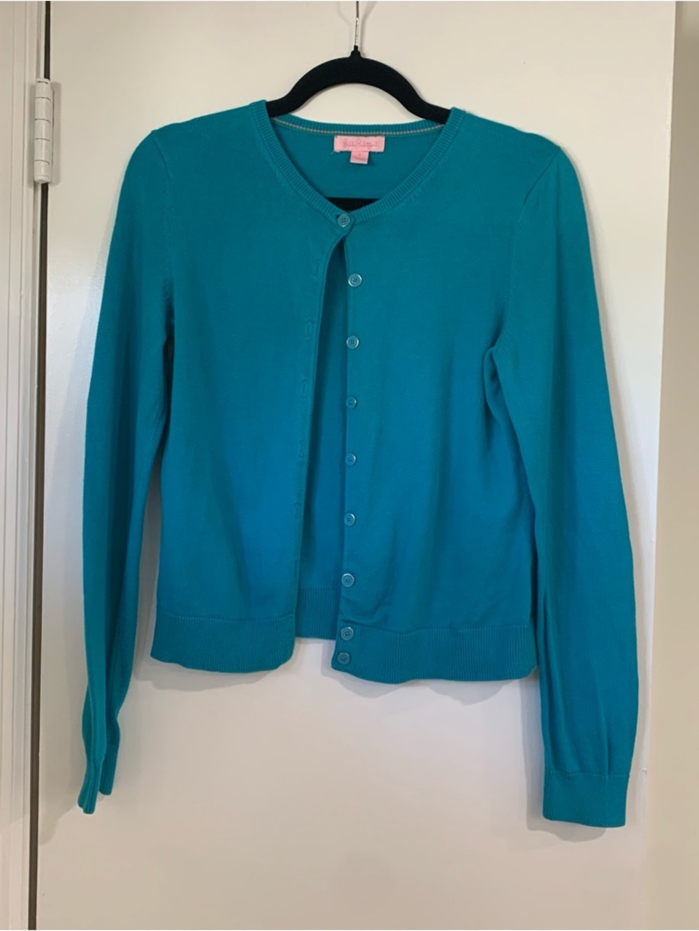 Lilly Pulitzer Blue Cotton Crew Neck Button Front Cardigan Preppy Spring Sz S